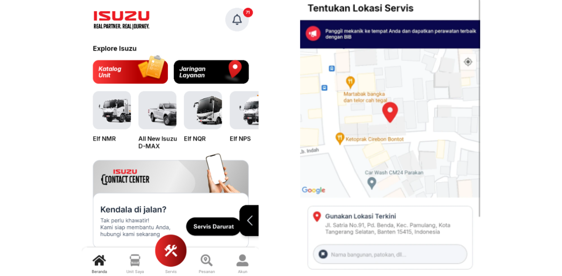 Tampilan aplikasi my isuzu